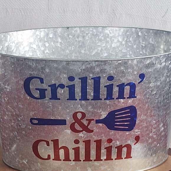 True Living Red White Blue Aluminum Grillin & Chillin Oval Outdoor Ice Bucket - Picture 12 of 16